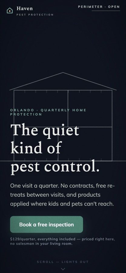 Haven Pest Protection scroll-film hero